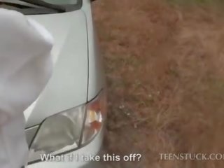 Alluring bride fucking a stranger in his car